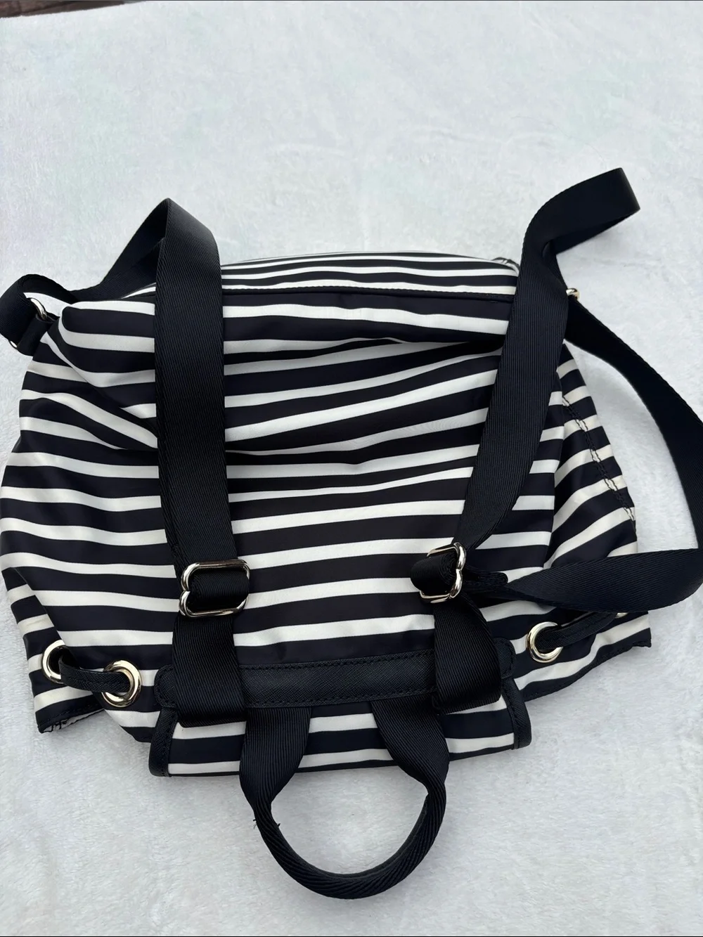 kate spade Black and White Striped Nylon Drawstring Backpack